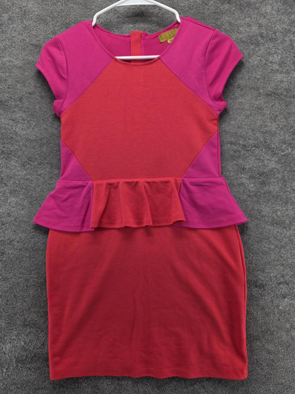 Nicole Miller Dress Womens L Pink Sheath Knee Length Peplum Colorblock Lined